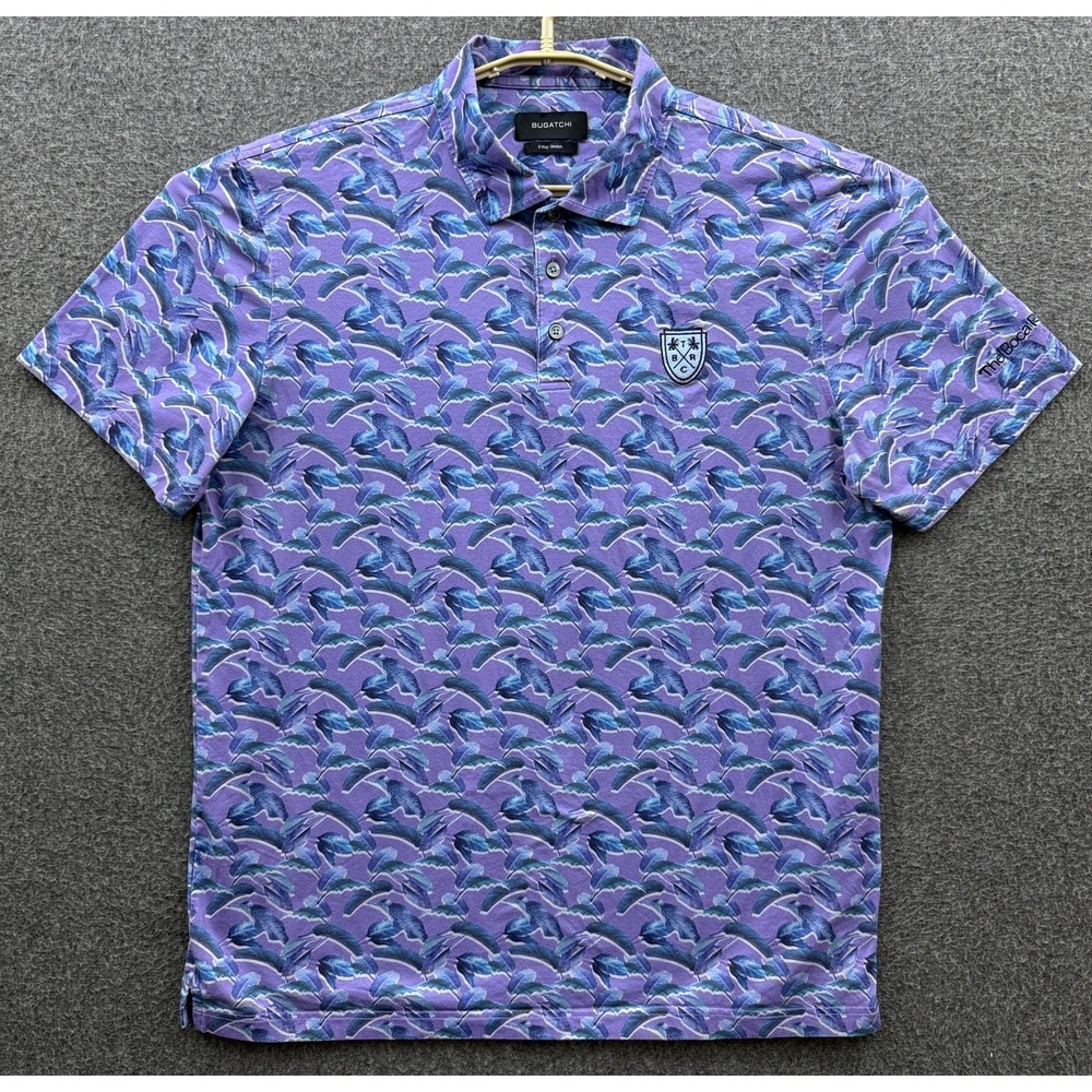 Bugatchi‎ Polo Shirt Mens Large Purple Blue The Boca Raton Club Golf Performance